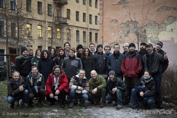 The Arctic 30 in St. Petersburg awaiting trial on charges of hooliganism. 