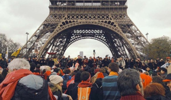 Indigenous representatives from Indigenous nations of Circumpolar, Amazon, South Pacific and North America joined for an early morning sunrise ceremony prayer at the foot of the historic Notre Dame Cathedral, to close the climate negotiations.